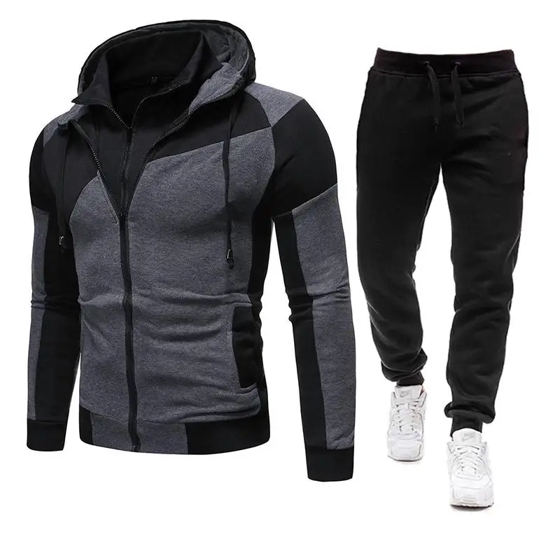 2021 New Men Suits Hooded Hoodies+Pants Outfit Male Tracksuit Suits Sportswear Zipper Coats Autumn Winter Men Clothing
