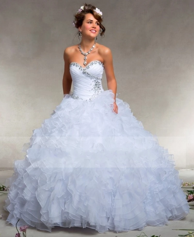

White Ruffle Ball Gown wedding gowns 2019 bride dress Sexy vestido de noiva robe de mariee sweetheart wedding dress