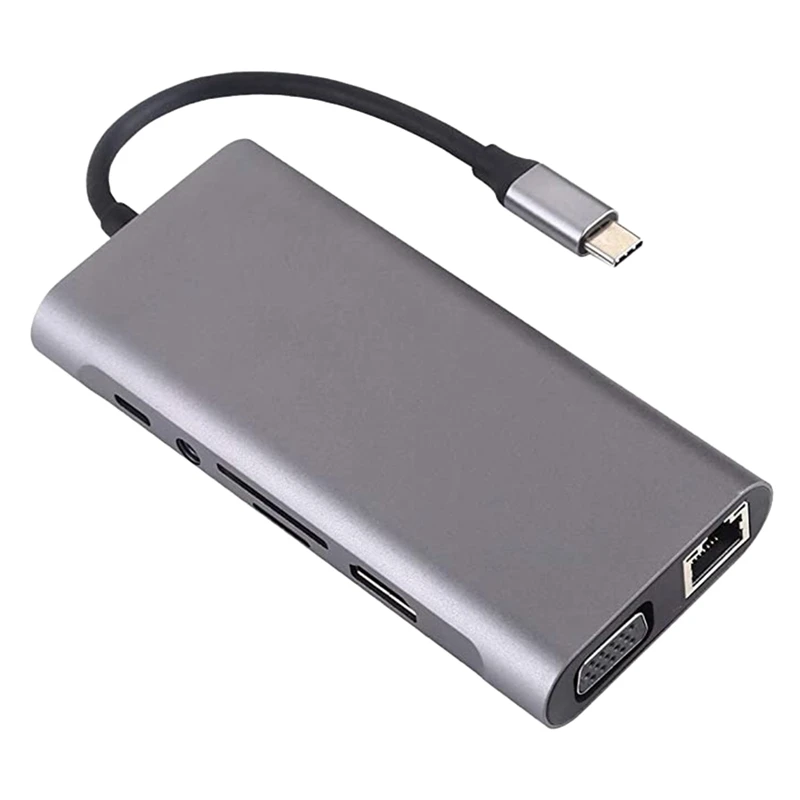 

USB C концентратор 11-в-1 Тип C адаптер с 4K HDMI + PD зарядка USB 3,0 SD/TF o Порты для док-станции для ноутбуков