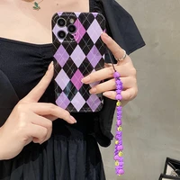 blue purple checker soft imd phone case for iphone 11 12 pro max 7 8 plus x xs xr se 2020 lovely smiley star phone chain cover