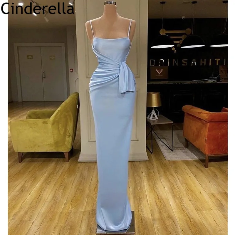 

Baby Blue Prom Dresses robe de soiree Sweetheart Mermaid Spaghetti Sweep Train Satin Prom Dresses vestidos de fiesta de noche