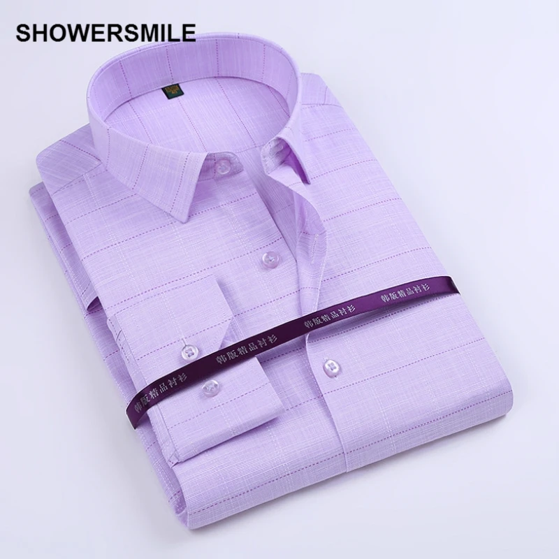 SHOWERSMILE, рубашка из бамбукового волокна, мужская, длинный рукав, рубашки, мужские, обычные, подходят, вечерние, бизнес, соц., хлопок, одноцветная, формальная рубашка
