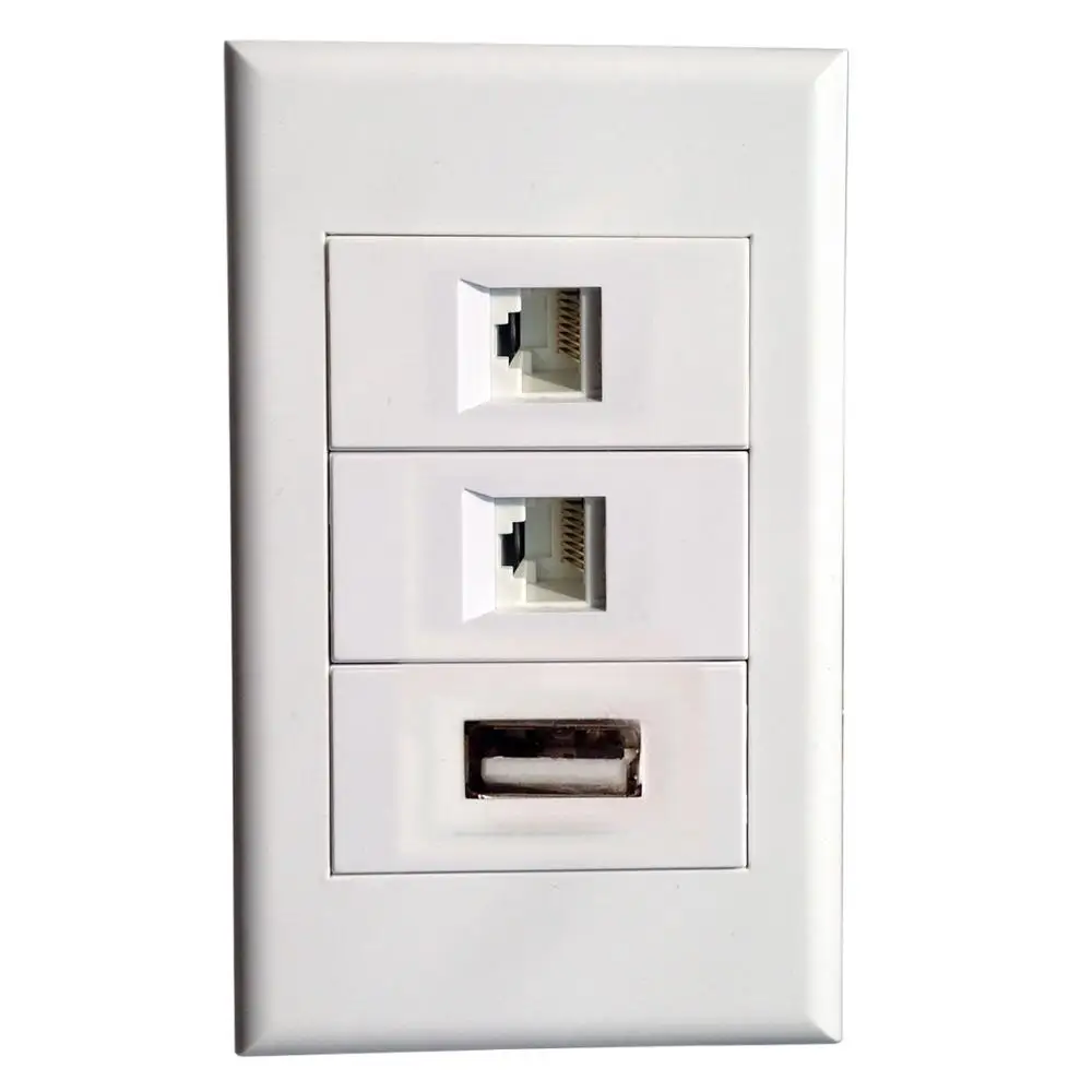 2 RJ45 + USB Ports Socket Network Ethernet Keystone Cat6 For Cabling integrated wiring works |