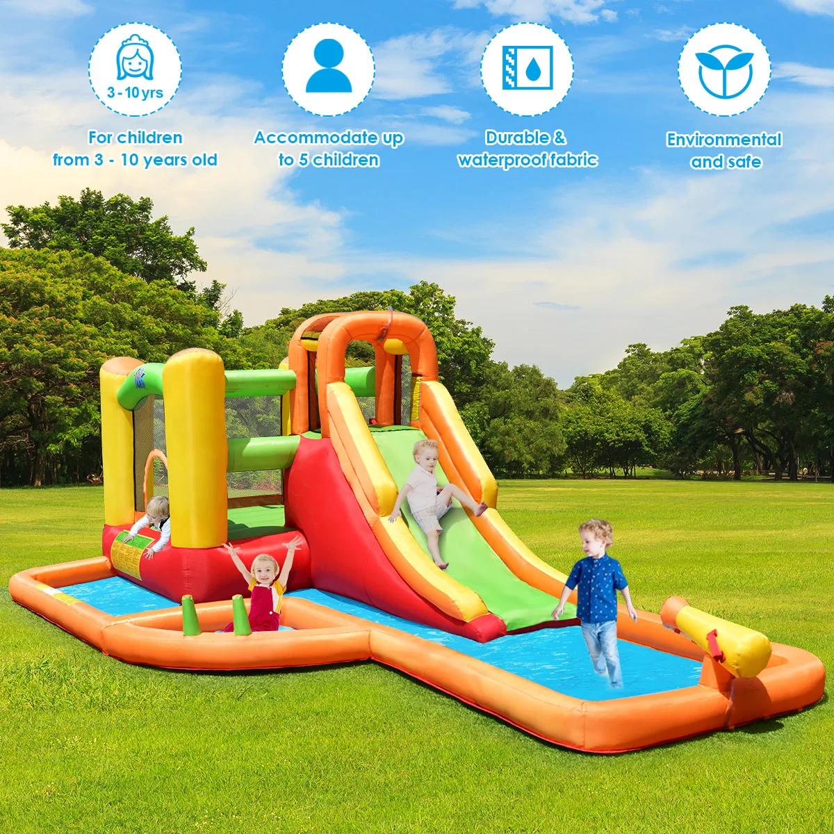 

Inflatable Splash Water Park Bounce House Jump Slide Bouncer Kids w/ 780W Blower