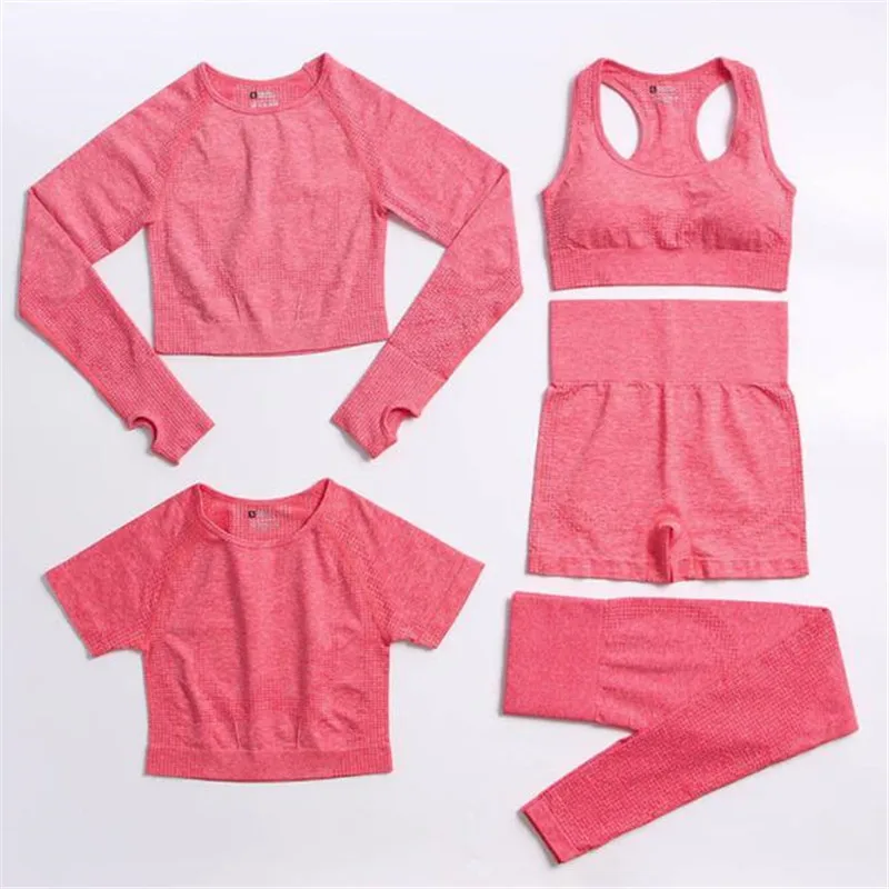 

1/2/3/4/5 шт. бесшовный комплект для йоги, Женская Спортивная одежда для тренировок, одежда для спортзала, укороченный топ с длинным рукавом, лег...