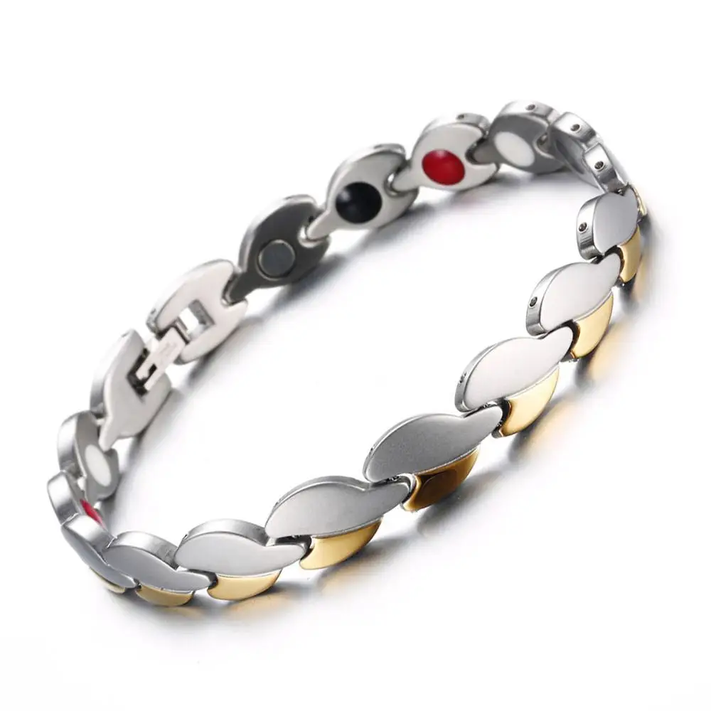 silvergold Половина Черный Сердце золотистого цвета Нержавеющая сталь Здоровый Браслеты для магнитотерапии для Для женщин Для мужчин артрит магнитные браслеты из ткани - Окраска металла: silvergold