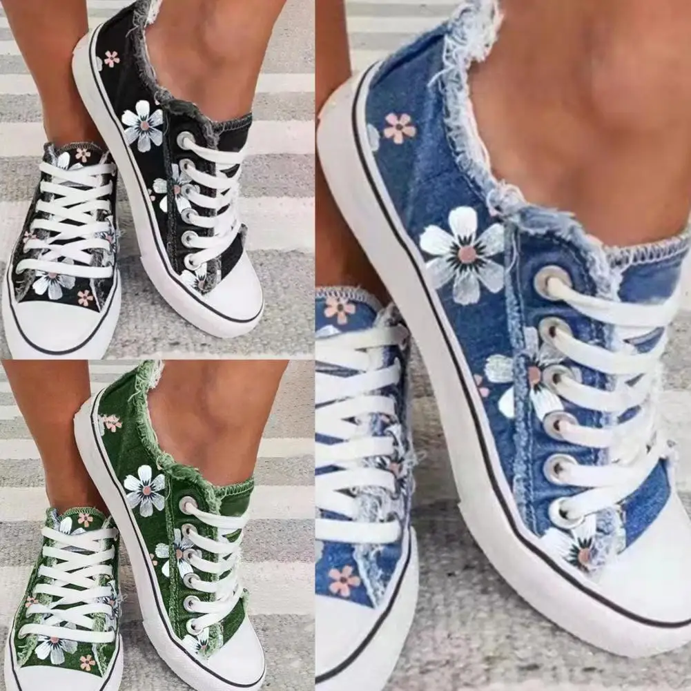 Легкая модная женская холщовая обувь с цветочным принтом Женская прогулочная
