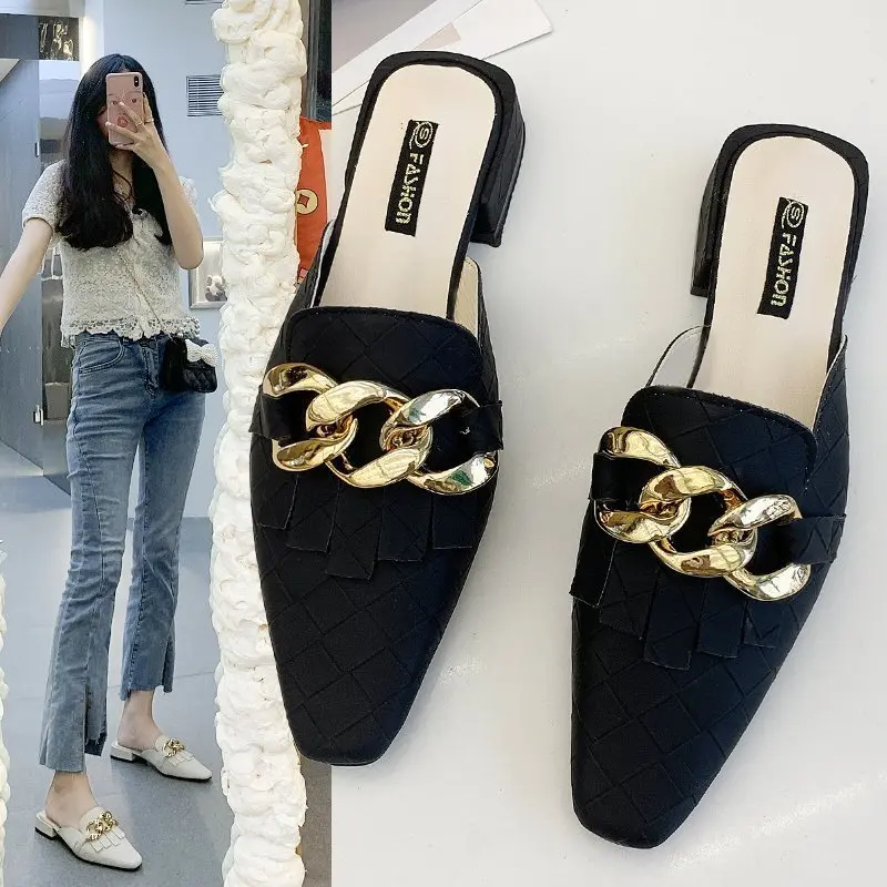 

Новые туфли Muller кожаные модные Металлические Универсальные женские тапочки с бахромой Уличная Повседневная Удобная Обувь