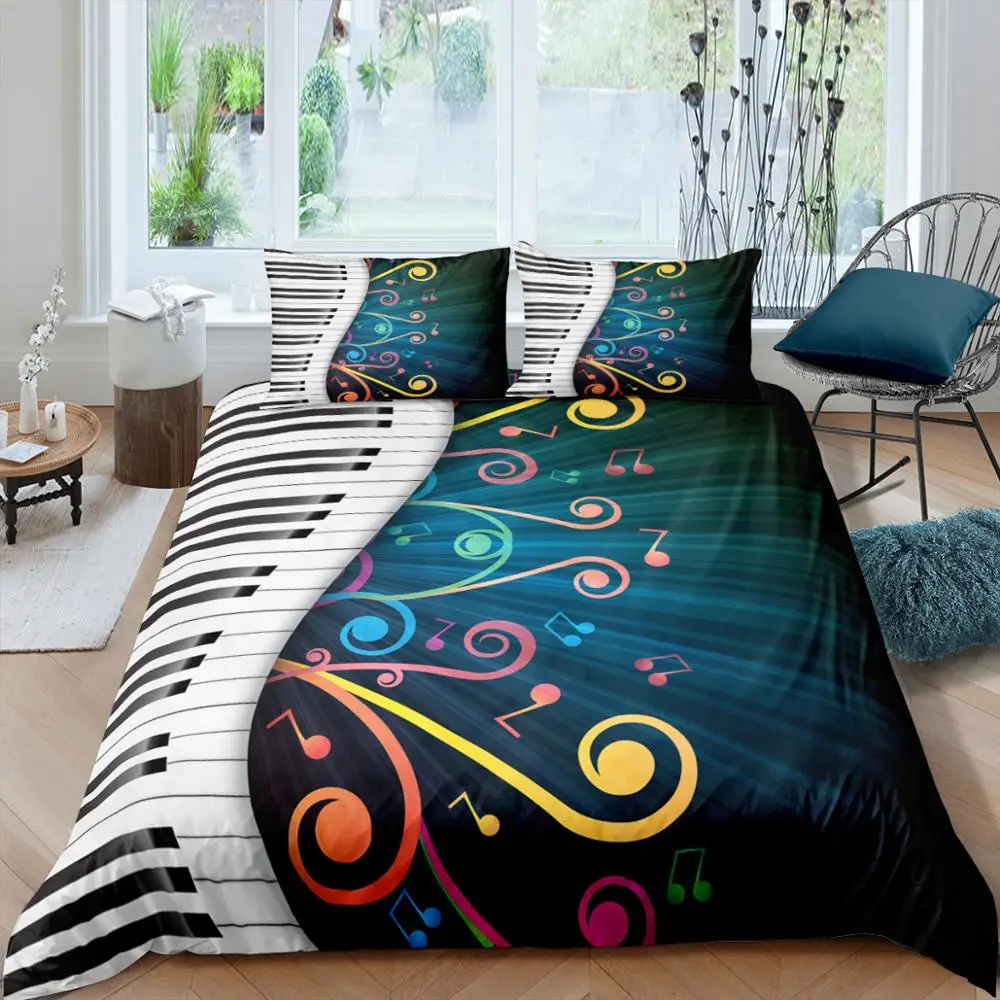 

3D Musical Note Bedding Set Bedding Sets Bedding King Size Comforter Cover Set Single Duvet Cover Set Black Double US/UK/AU Size