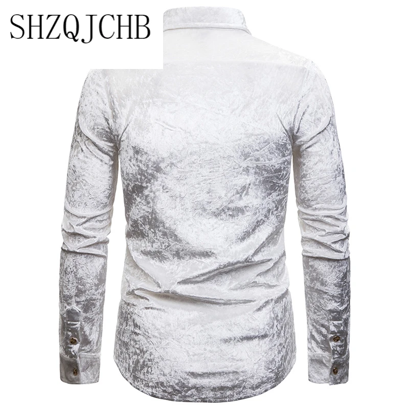 

New 2021 Men's Velvet Shirts Male Long Sleeve Slim Fit Solid Color Shirt Single Breasted Casual Business Velvet Shirt Tops S-2XL