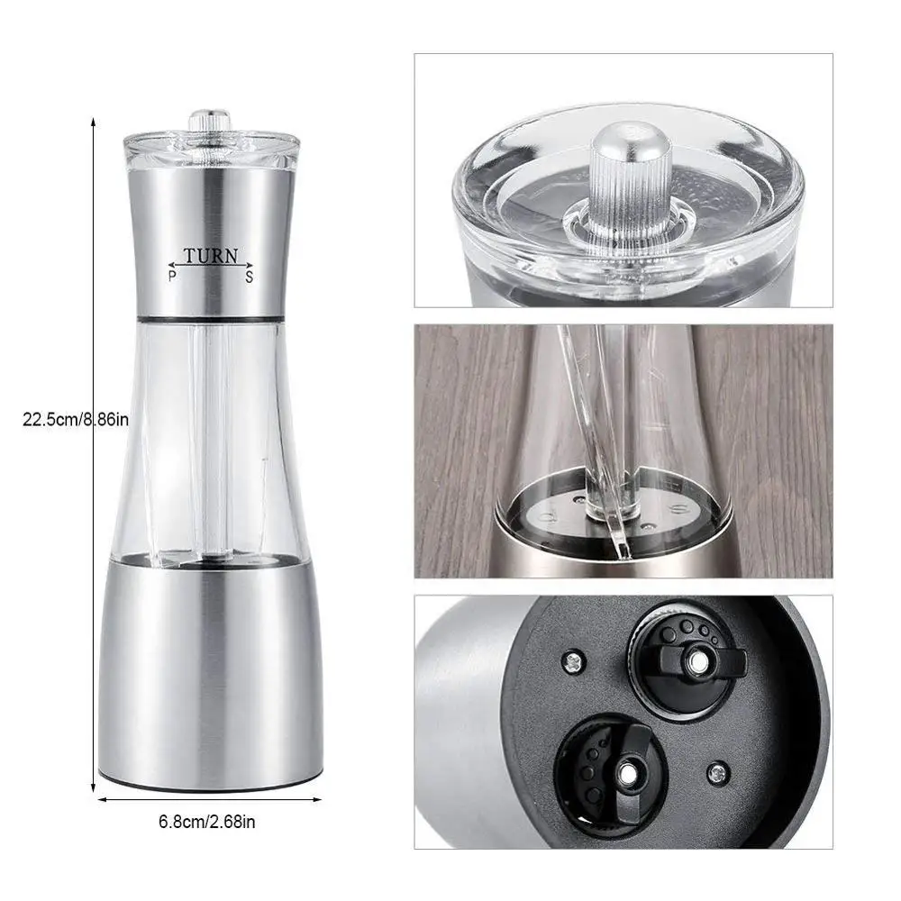 

Salt Pepper Mill 2 in 1 Spices Peppercorn Grinder Steel Portable Kitchen Manual Salt Pepper Mill Muller Tool