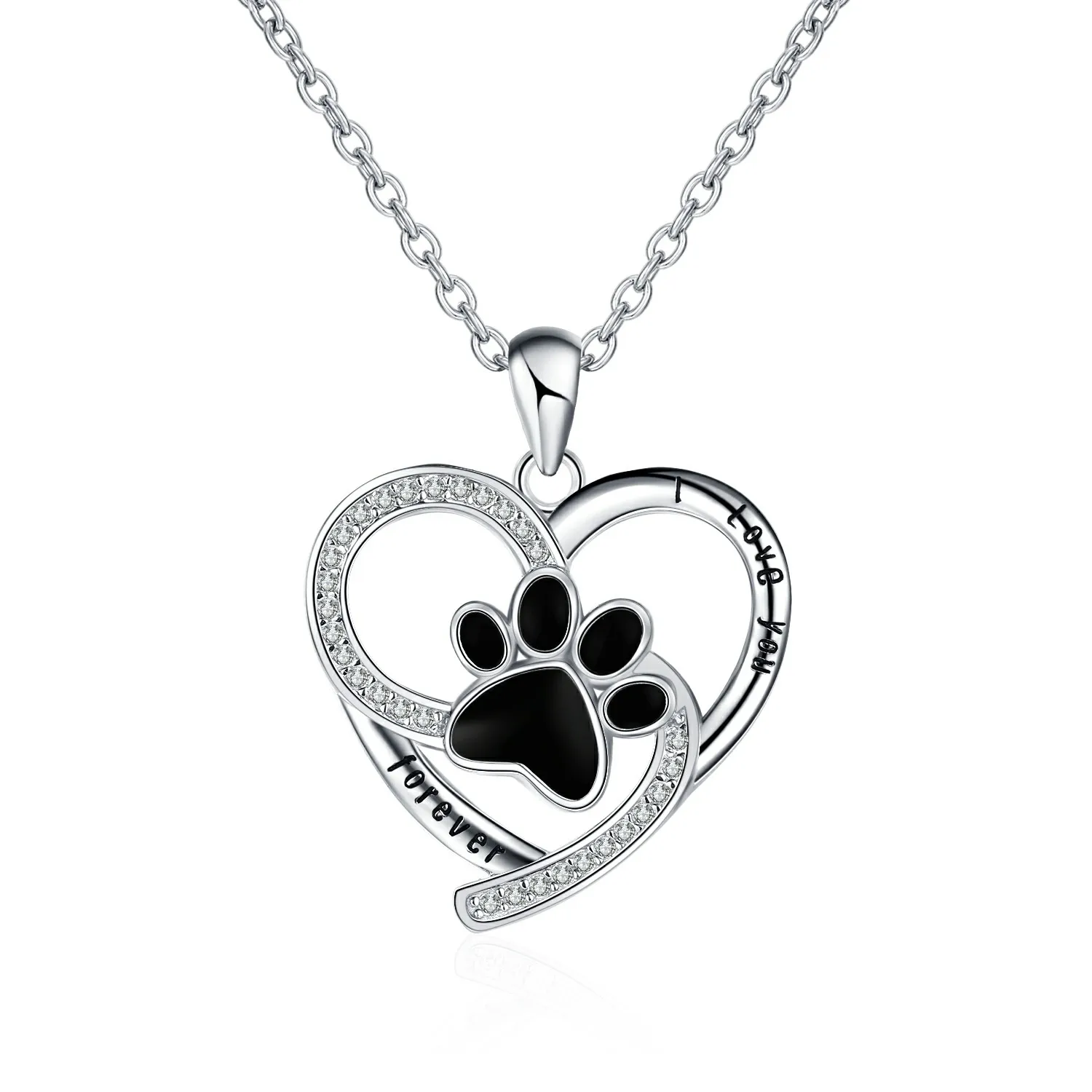 

925 Sterling Silver Cute Animal Love Heart Dog Footprint Pendant Necklace Diy Fashion Jewelry Making For Lover Gifts