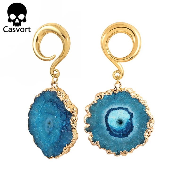 Casvort 2 шт. нерегулярные с драгоценными кристаллами висячие беруши ушные туннели из нержавеющей стали золотые ушные весы с крючком пирсинг измерительные приборы