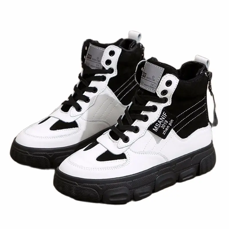 

Женские высокие повседневные ботинки на толстой подошве, женские зимние плюшевые хлопковые ботинки с двойной молнией, женская кожаная спор...