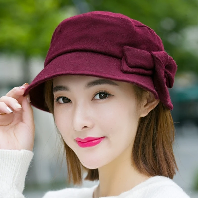 H7712 Women Fisherman Hat Lady Fall Winter Warm Shopping Bucket Cap Korean Elegant British Retro Solid Color Fashion Basin Hats