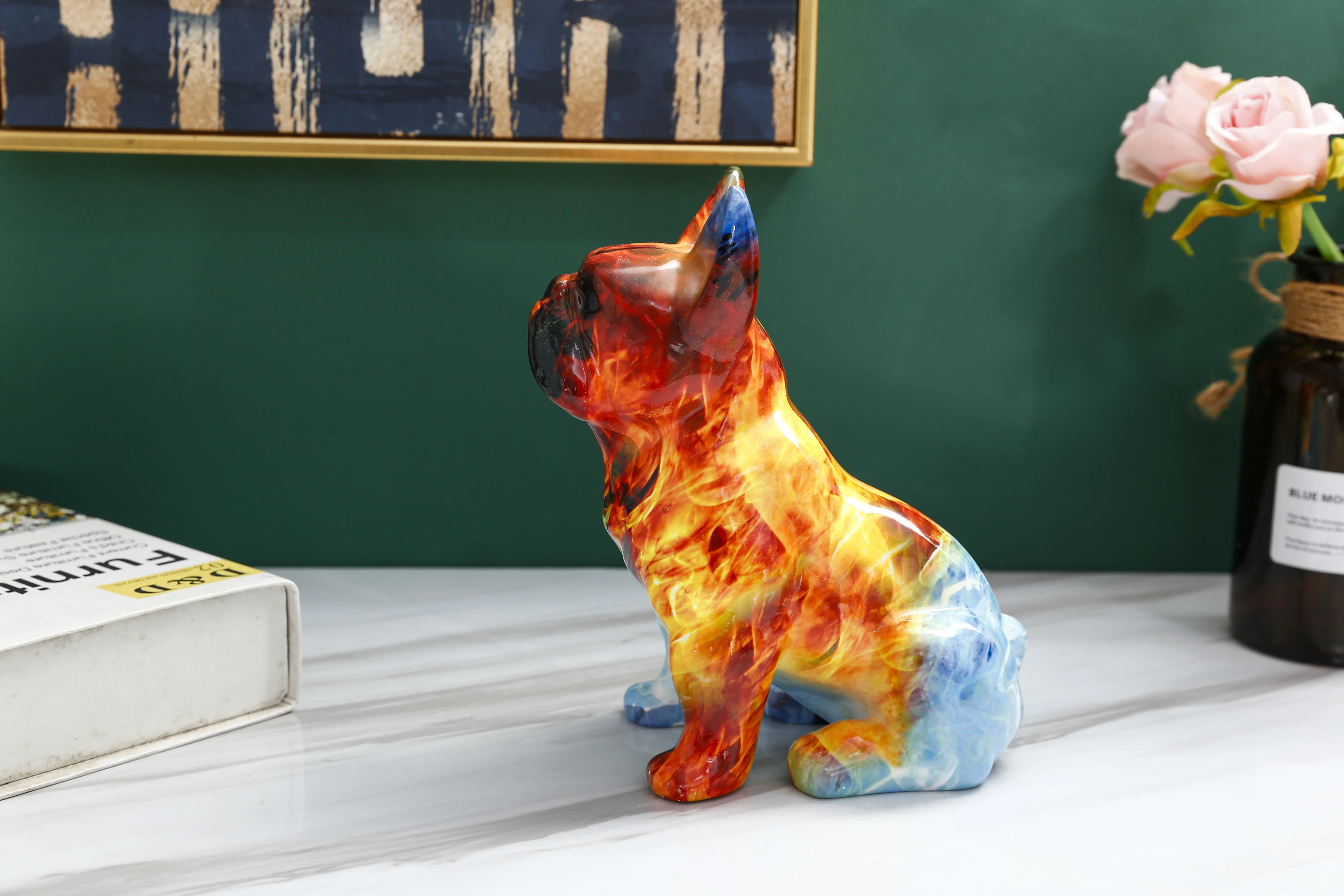 

French Bulldog Statue Water Transfer Home Decoration Art Dog Cellarette Sculpture Gift W31