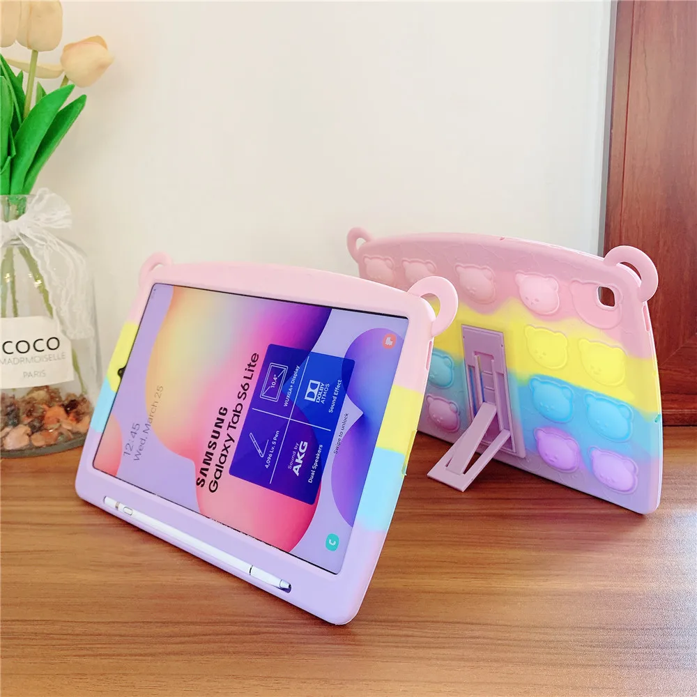 

Relive Stress Push Pop Silicone Tablet Case For Apple iPad 10.2 7th 2019 8th 2020 Fidget Toys Push Bubble 3D Cartoon Bear Cover