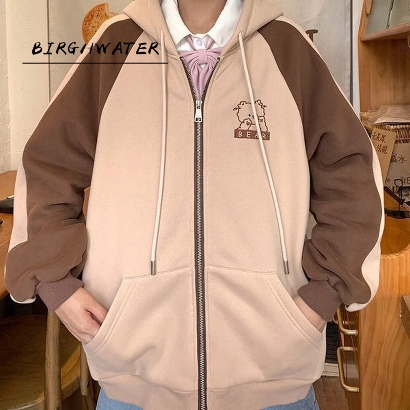 

Kawaii Zip Up Hoodies Women Fashion Spring 2020 Hoodie Women Long Sleeve Tops Cute Thin Bear Print Sweatshirt