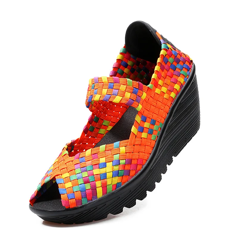 

2019 Women Flat Sandals Shoes Women Woven Wedge Sandals Shoes Ladies Beach Summer Soft Sandals Flipflops Shoes Plus Size 42