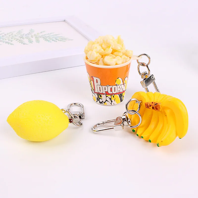 2020 креативное моделирование еды попкорн банан и лимон брелок для девочек сердце