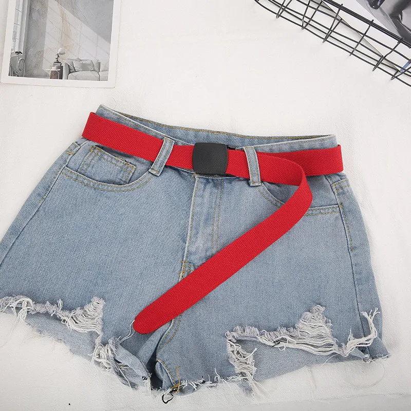 Тканевый ремень унисекс для мужчин и женщин 110 см карамельные цвета с пластиковой пряжкой длинные