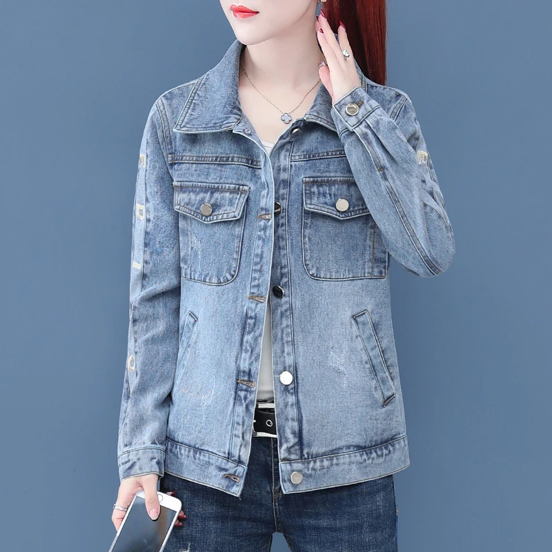 

Vintage Plus size 5XL Women Denim Jacket Spring Autumn Korean Fashion Letters Loose Short Coat Female Casual jeans Outwear Tops