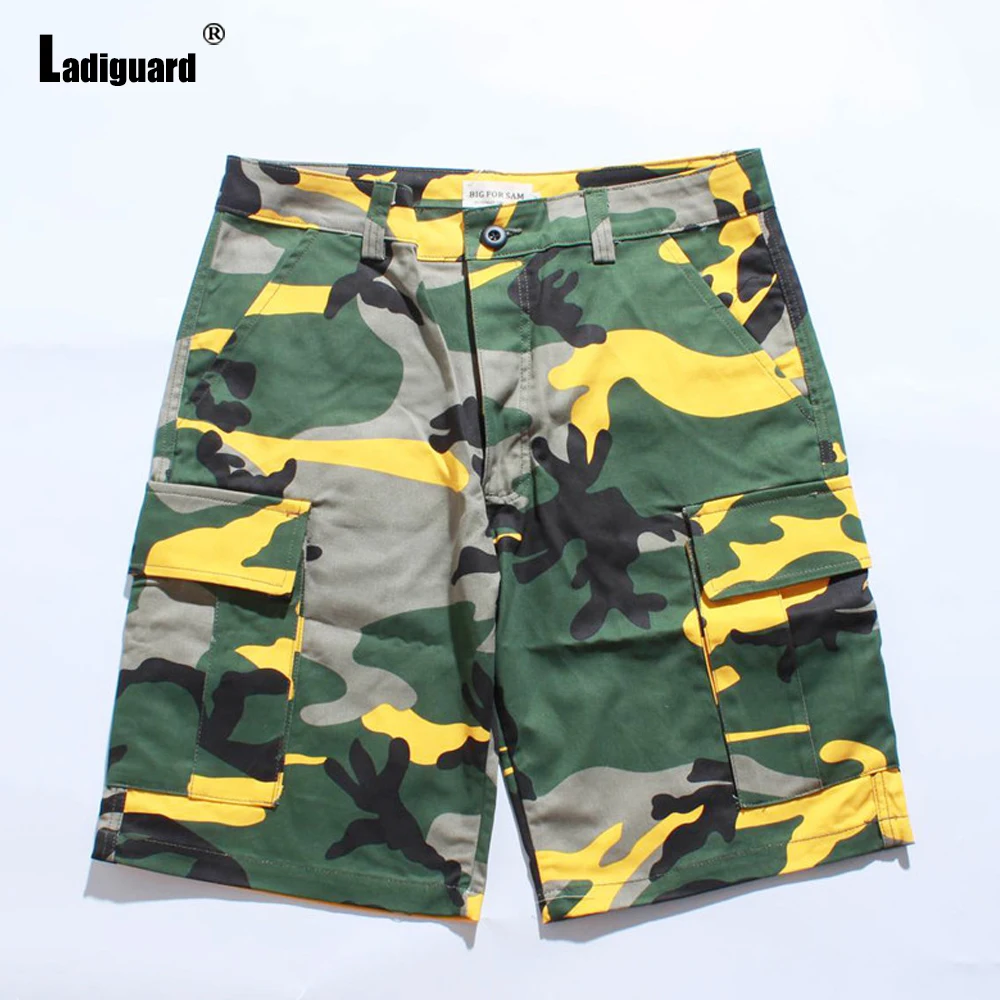 

Ladiguard Plus Size Men's Casual Shorts Sexy Leisure Short Pants Patchwork Button Pocket 2021 European New Camouflage Shorts