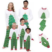 european and american hot selling christmas tree printing christmassuit leisure tops family pajamas parent child matching outfit