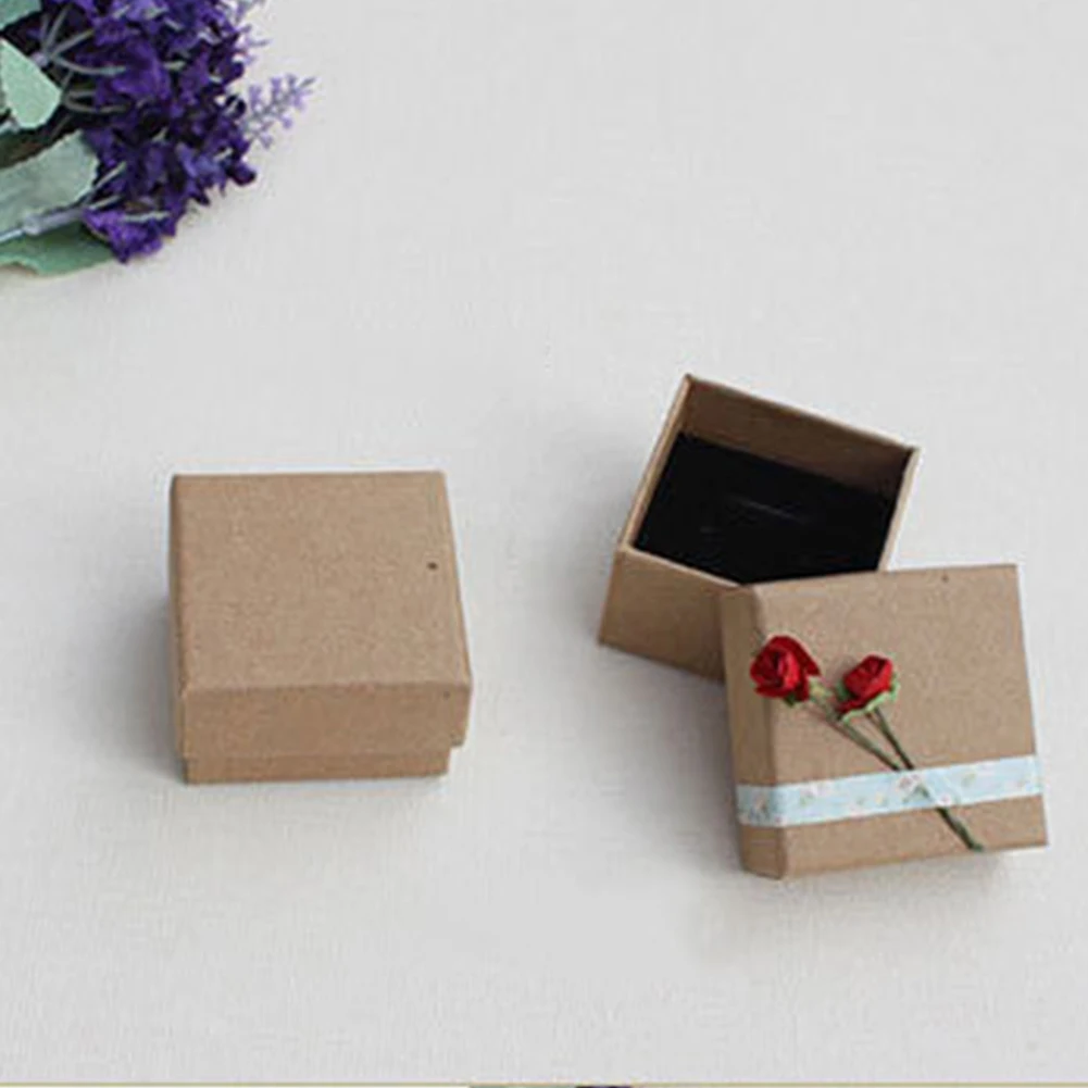

20pcs Exquisite Holder Brown With Lids Paper Vintage Necklace Storage Ring Package Gifts Display Small Case Jewelry Box