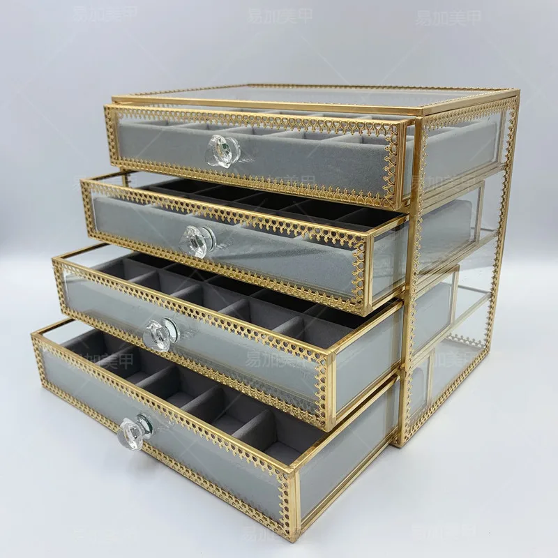

Retro Golden Glass Jewelry Box Jewelry Watch Finishing Box Double Necklace Receiving Frame Desktop Receiving
