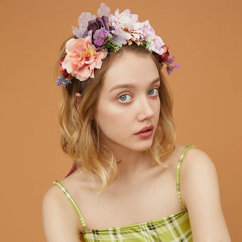 

Flower Headdress Crown Hair Band Forest Style Wedding Bride Bridesmaid Headdress Girl Hair Ornament