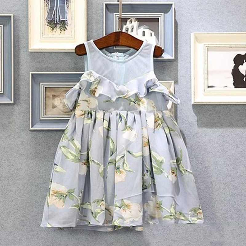 Платья с цветочным узором для девочек Летние шифоновые Детские платья Детская