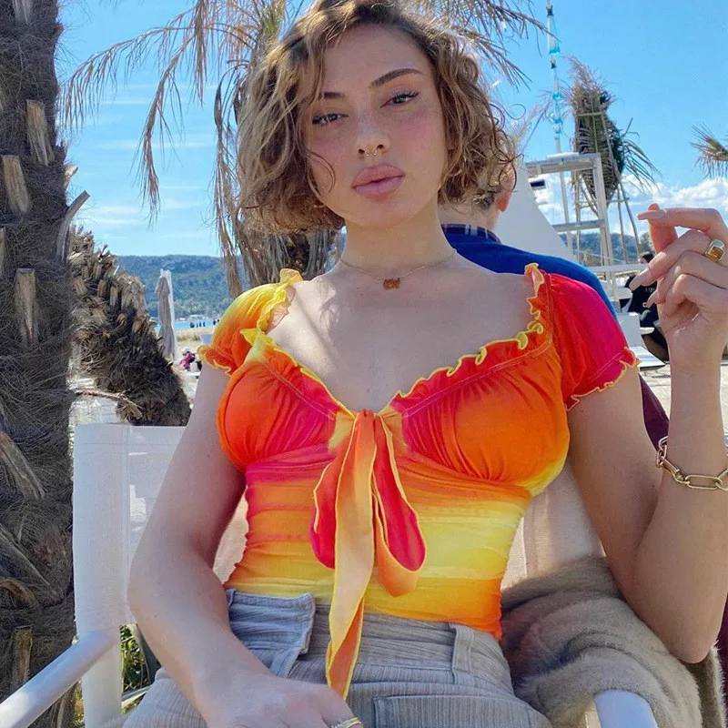 Модная Радужная Футболка с принтом тай дай Женская Сексуальная футболка