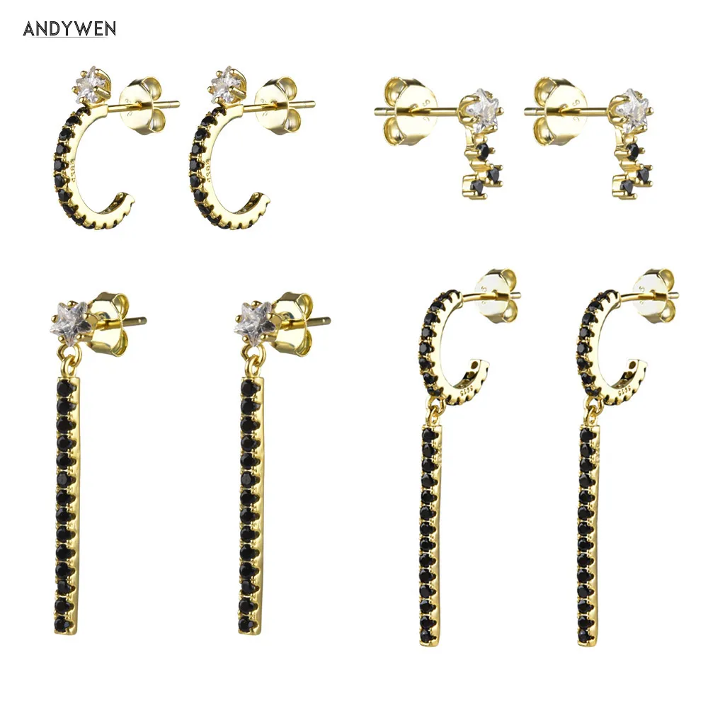 

Серьги-клипсы ANDYWEN из стерлингового серебра 925 пробы с золотыми кристаллами