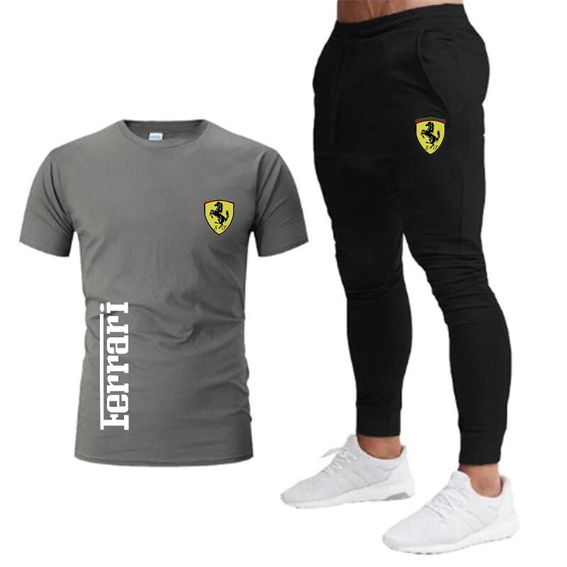 

Summer men's sports T-shirt and pants suit 2-piece round neck T-shirt sportswear S-2XL