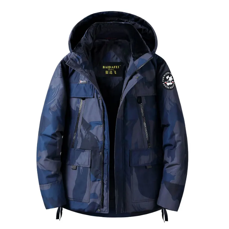 camouflage blue Зимний мужской короткий пуховик корейский тонкий молодой с капюшоном Грузовой Камуфляж Печатный толстый теплый мужской пуховик - Цвет: camouflage blue