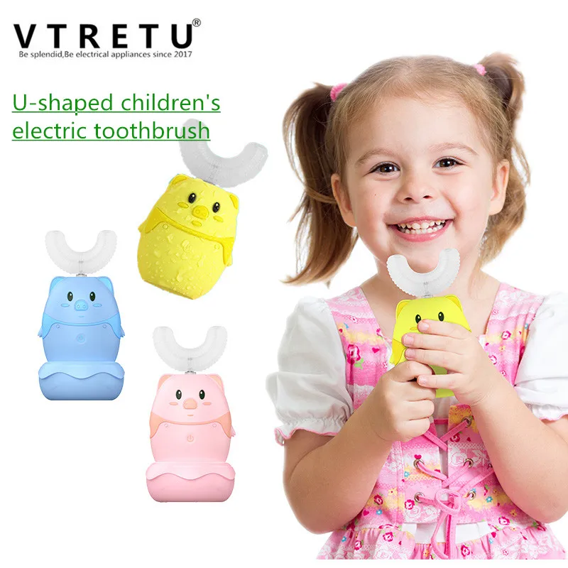 

VTRETU Chilren Electric Toothbrush Cartoon Pattern Inductive Charging Teeth Brush U 360 Degrees Baby Sonic Ultrasonic Teethtooth