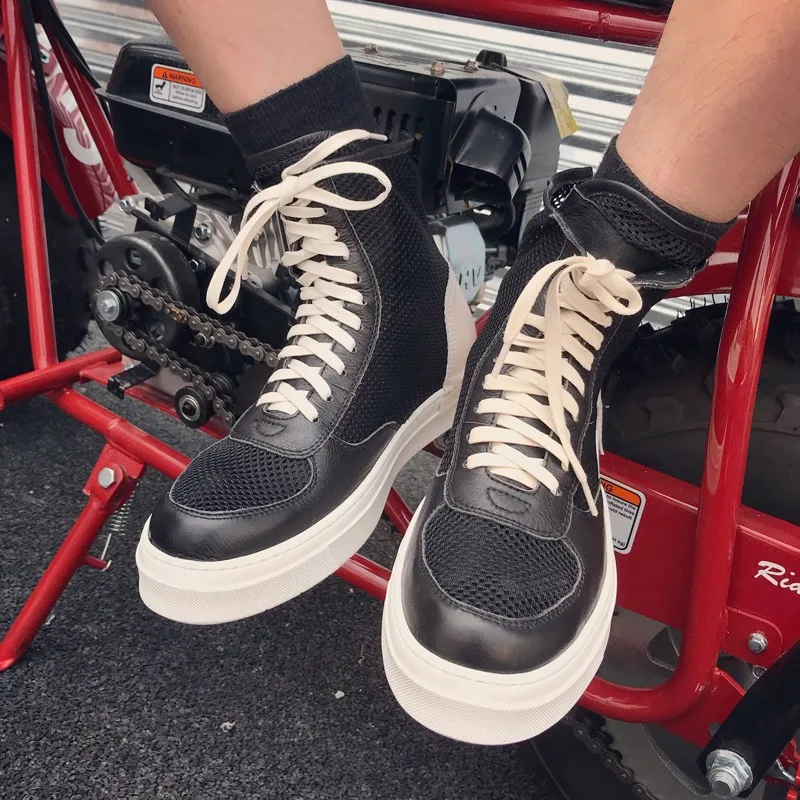 Модные мужские высокие дышащие сетчатые туфли на шнуровке Кожаные толстой