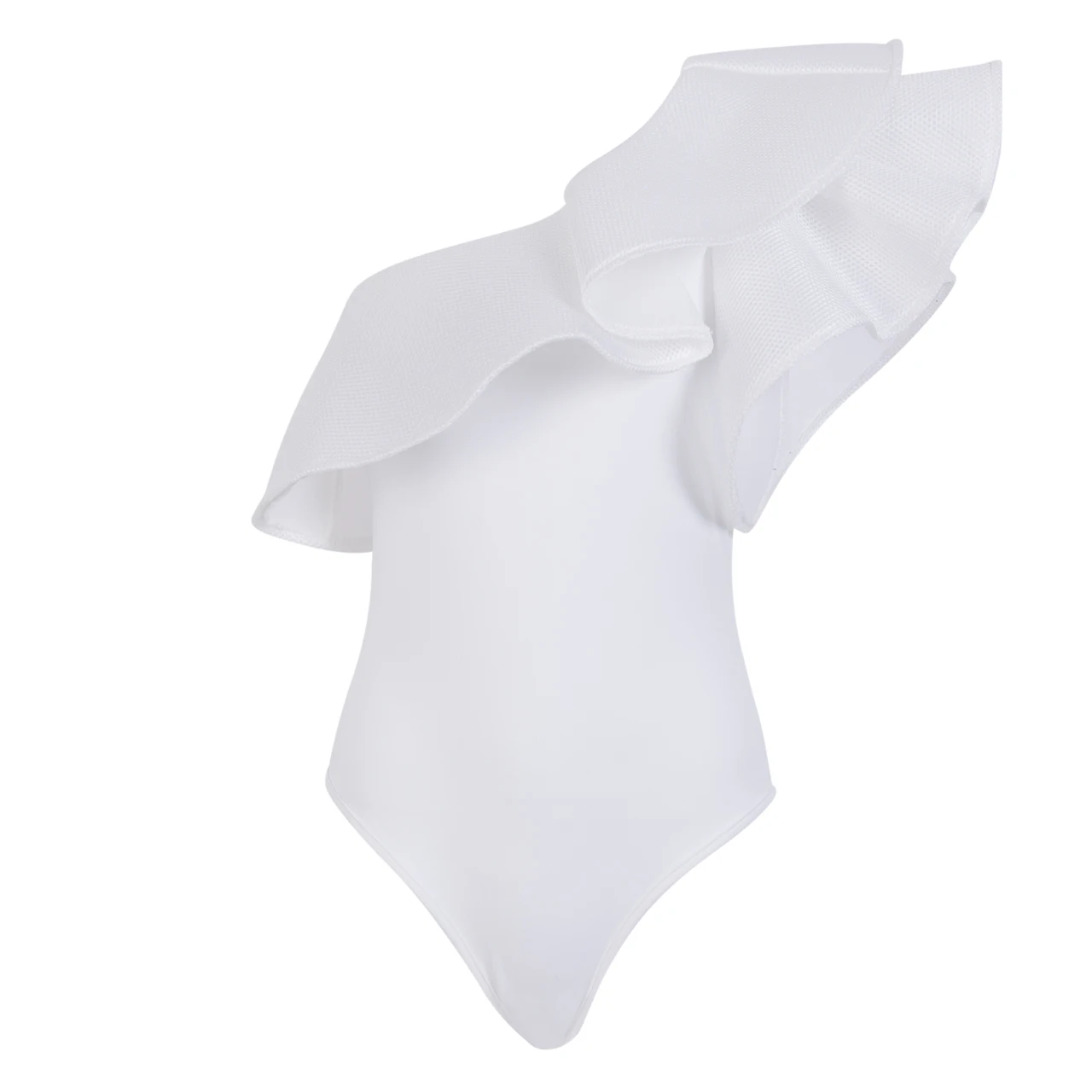 

Women Sexy One Shoulder Ruffled Bodysuit Leotard Tops Romper Mesh Bodysuits