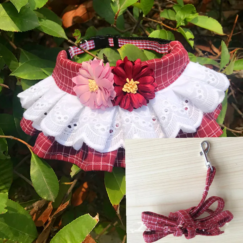 

Pet Fashion Neck Collar Cute flower Lace Bowknot Small Bell Pet Collar Bib Dog Cat Necklace Decor For Small Dog cat