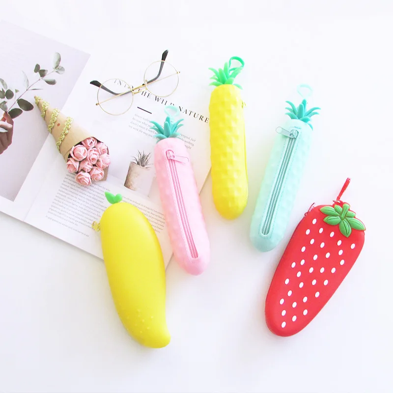 

Silicone Pencil Case Cartoon Fruit Vegetables Water Proof Student Stationery School Supplies Cute Child Pencil Bag High Capacity