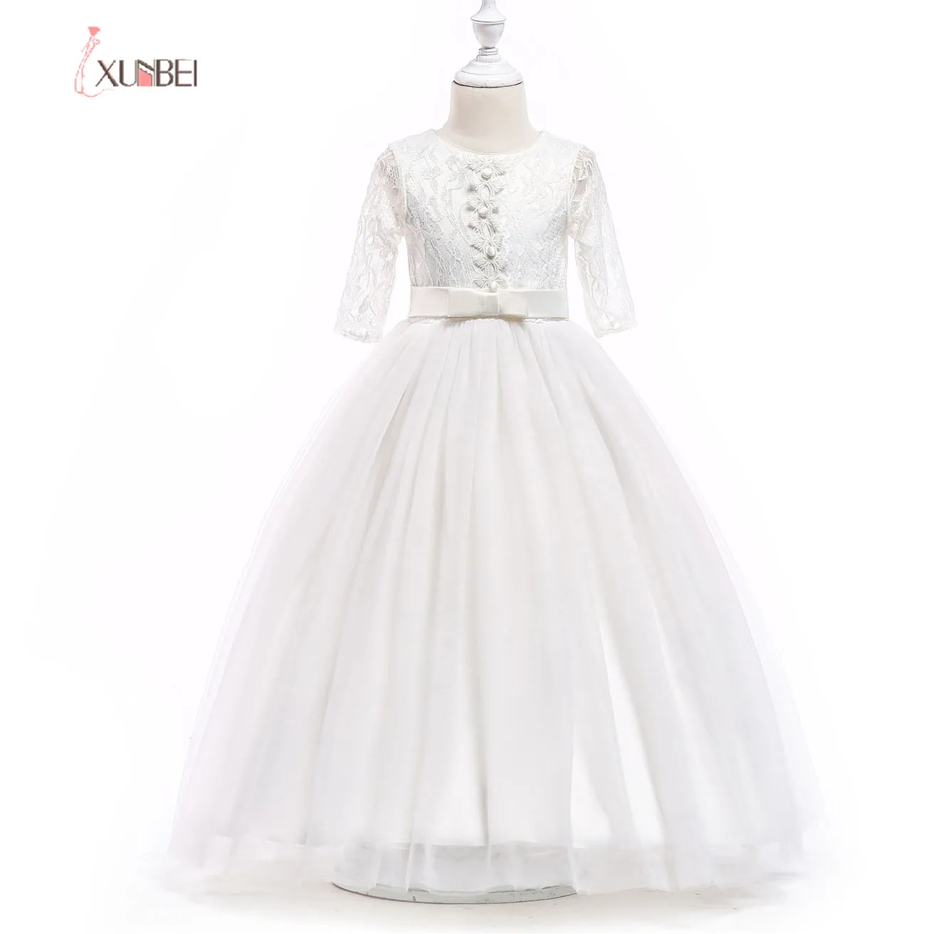 

BABYONLINE Floor Length Princess Tulle Flower Girl Dresses Lace Girls Pageant Dresses First Communion Dresses Party Gown Vestido