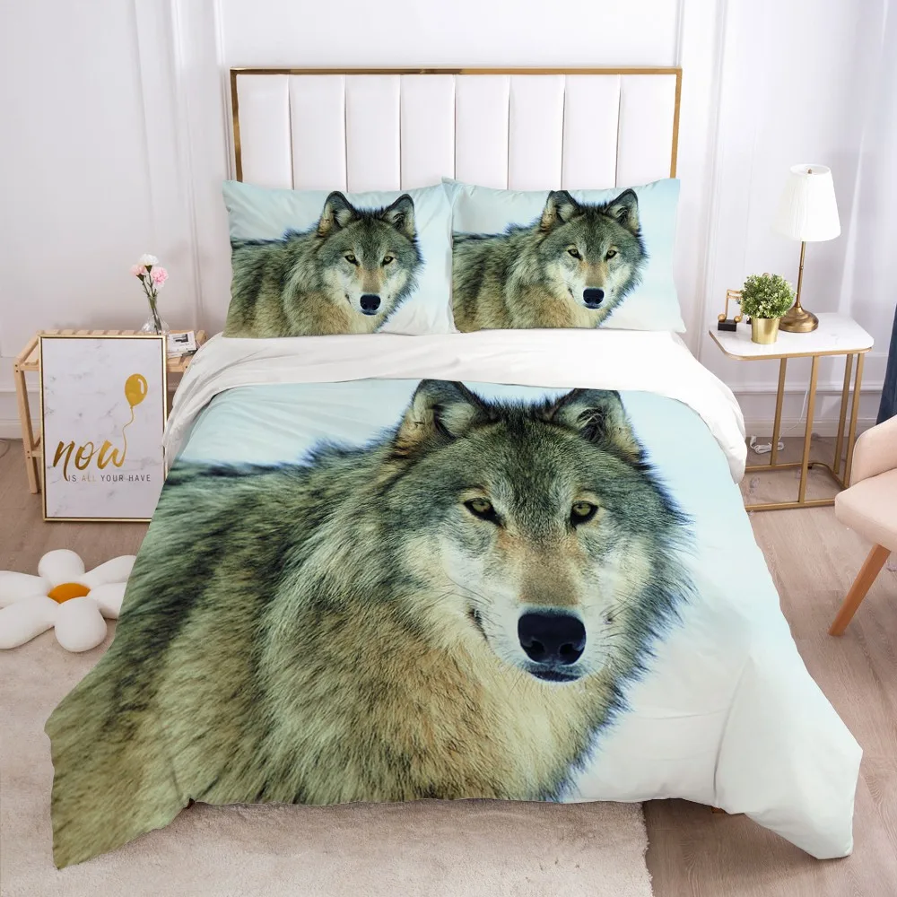 

Семейный комплект постельного белья с изображением животных, волков, размер 150x200, размер 200x220