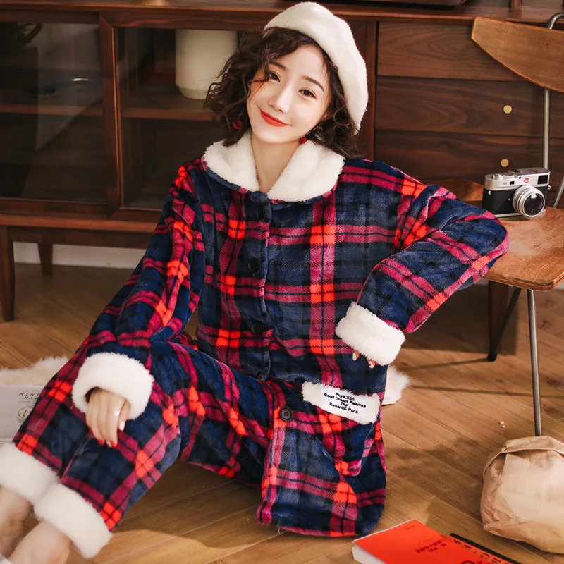 Коралловые бархатные женские пижамы из двух частей зимние толстые красные