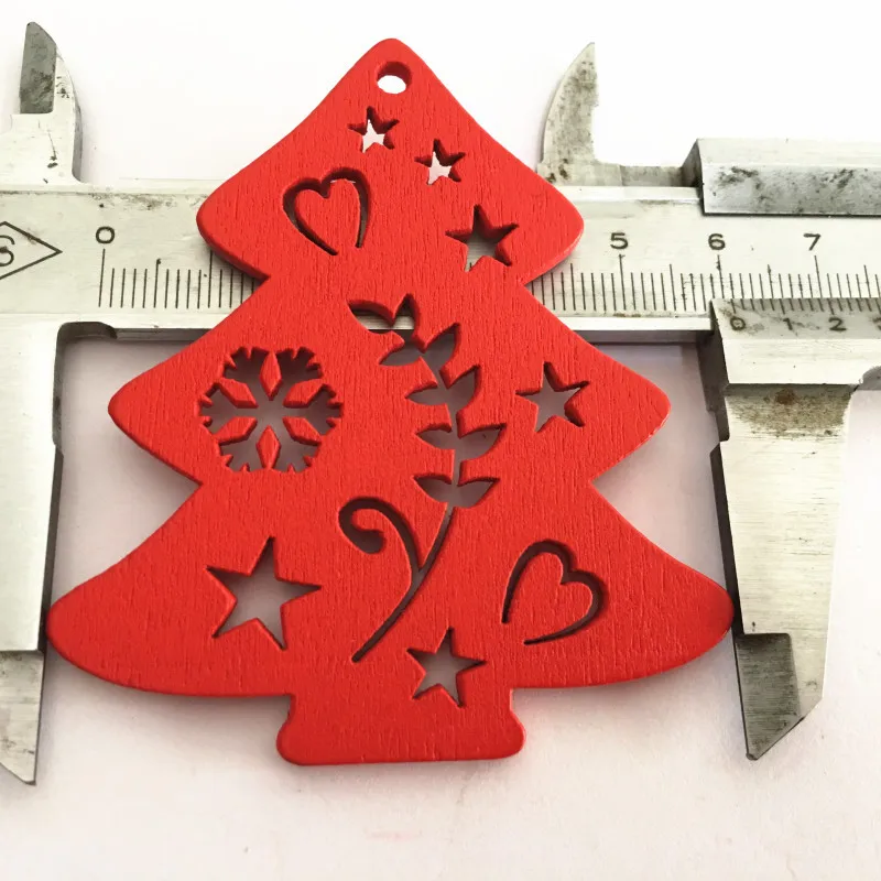 10pcs-7-red-tree1 10 шт. Рождественская елка деревянные украшения Рождественские украшения для дома Navidad деревянные подвесные Подвески Noel Декор год подарки - Цвет: 10pcs-7-red-tree1