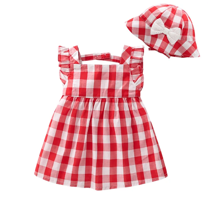 

Летнее Детское платье, детская красная клетчатая юбка, тонкий сарафан принцессы
