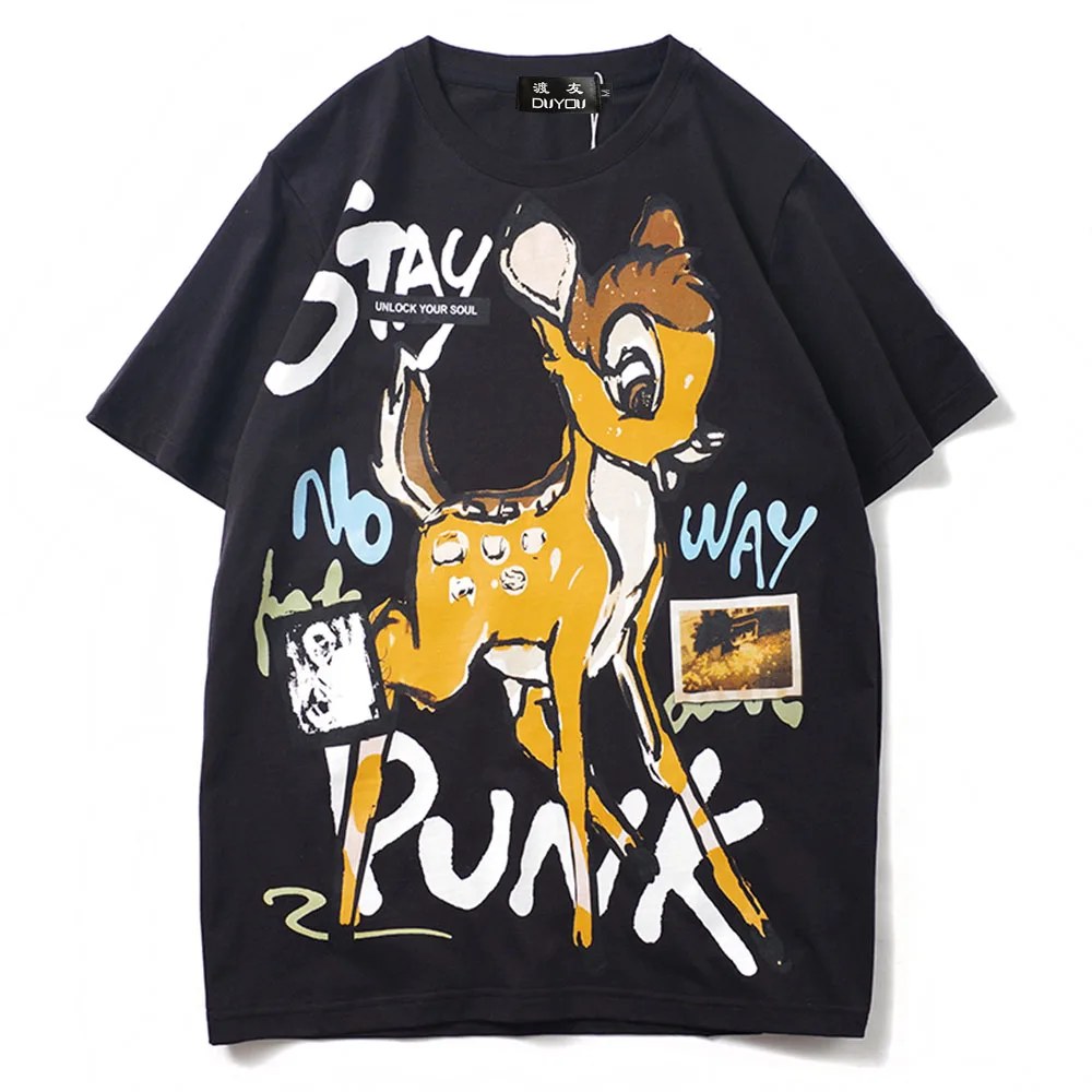 Хлопковая футболка с принтом граффити Бэмби Мужская коротким рукавом мультяшным