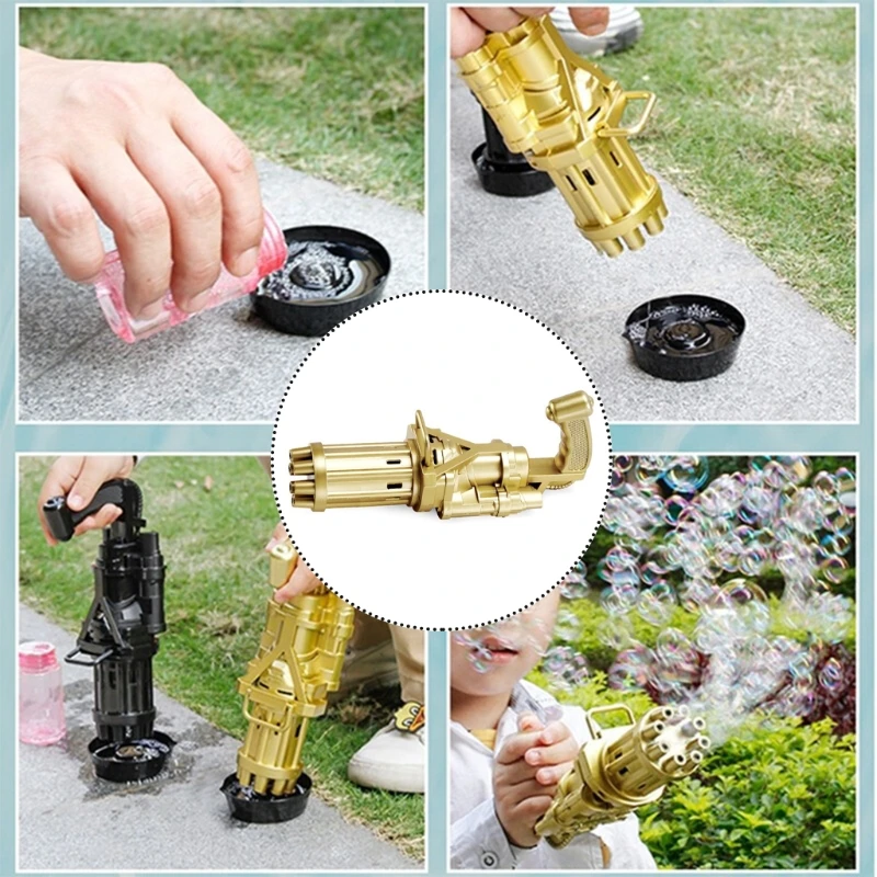 

8-Hole Gatling Bubble Toy Blowing Bubble Maker Gatling Realistic Toy Gift for Toddler Outdoor Electric Bubble Toy for Ki 97BC