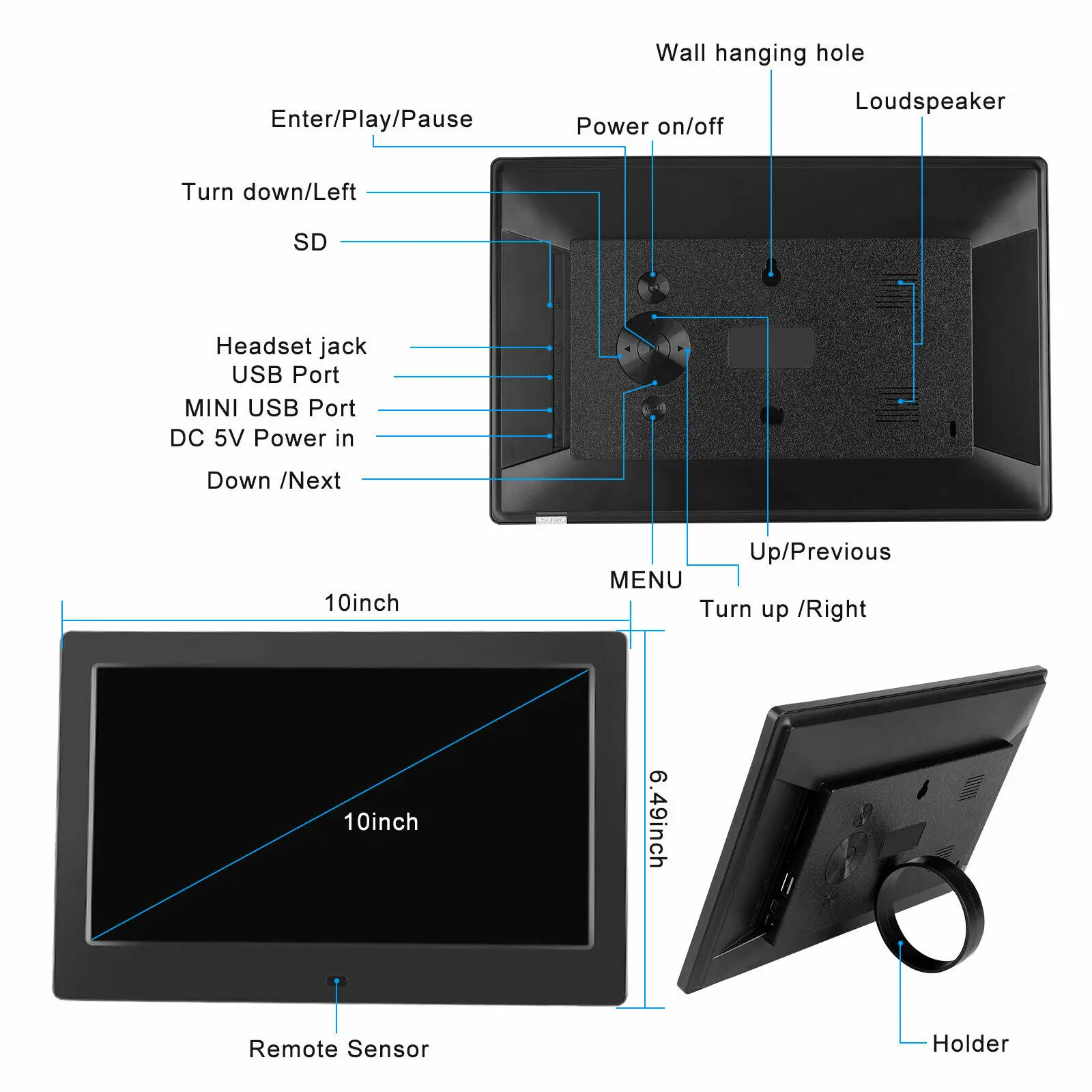 Цифровая фоторамка с ЖК-экраном 10 дюймов электронное изображение видеоплеер HD