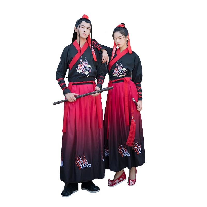 Новинка для взрослых пар черный и красный Hanfu китайский стиль традиционный